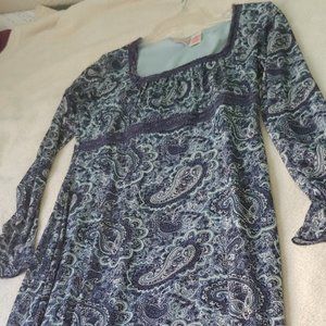 Blue paisley empire waist dress, size Medium
